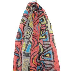 Bold Abstract Art Deco Print Scarf – Sheer Lightweight 69"x33"